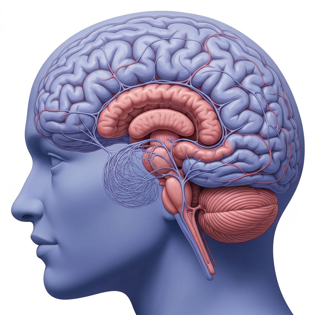 Brain anatomy illustration showing amygdala and prefrontal cortex interaction